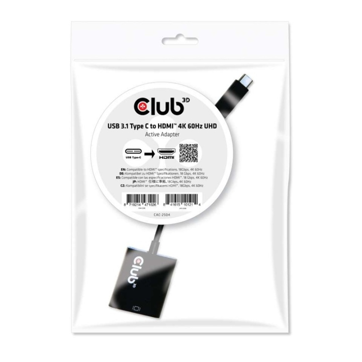 CLUB3D USB 3.1 Type C to HDMI 2.0 UHD 4K 60HZ Active Adapter ryhmässä KODINELEKTRONIIKKA / Kaapelit & Sovittimet / HDMI / Sovittimet @ TP E-commerce Nordic AB (A14272)