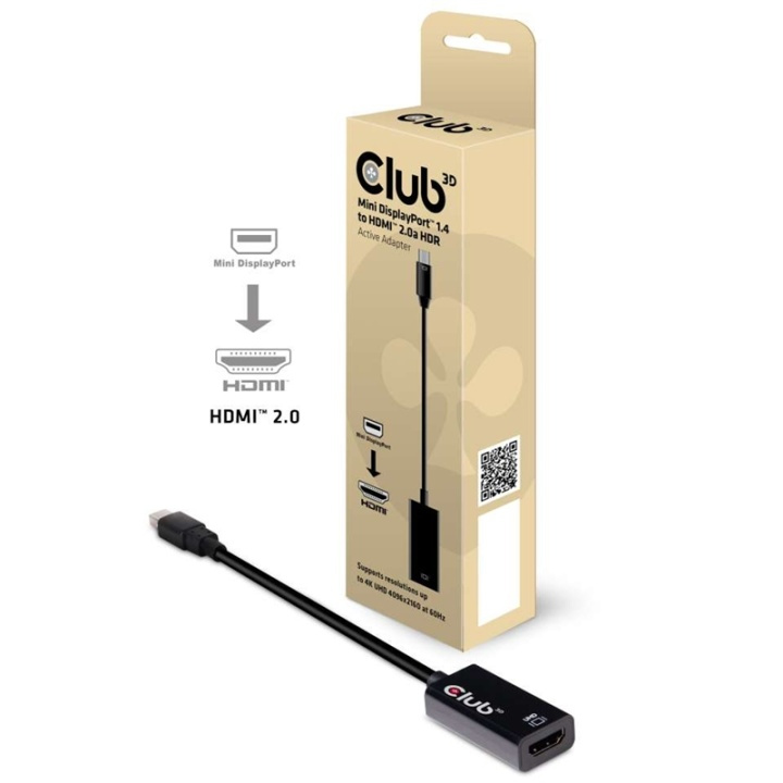 CLUB3D Mini DisplayPort 1.4 to HDMI 2.0b HDR Active Adapter ryhmässä TIETOKOONET & TARVIKKEET / Kaapelit & Sovittimet / DisplayPort / Sovittimet @ TP E-commerce Nordic AB (A14274)