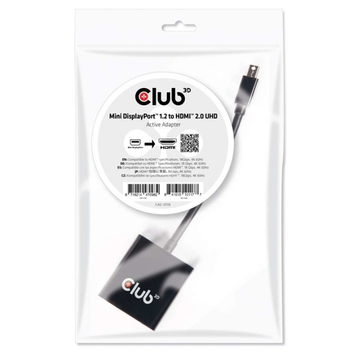 CLUB3D Mini DisplayPort 1.2 to HDMI 2.0 UHD Active Adapter ryhmässä TIETOKOONET & TARVIKKEET / Kaapelit & Sovittimet / DisplayPort / Sovittimet @ TP E-commerce Nordic AB (A14276)