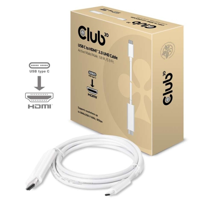 CLUB3D USB C to HDMIT 2.0 UHD Cable Active 1.8 M./5.9 Ft. ryhmässä KODINELEKTRONIIKKA / Kaapelit & Sovittimet / HDMI / Sovittimet @ TP E-commerce Nordic AB (A14281)
