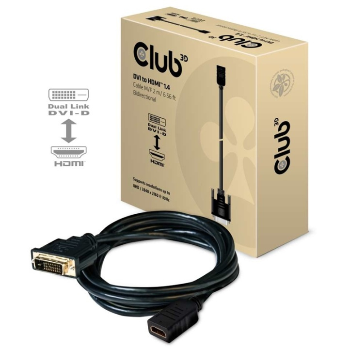 CLUB3D DVI to HDMI 1.4 Cable M/F 2m/6.56ft Bidirectional ryhmässä TIETOKOONET & TARVIKKEET / Kaapelit & Sovittimet / DVI / Kaapelit @ TP E-commerce Nordic AB (A14288)