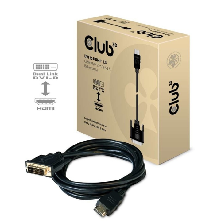 CLUB3D DVI to HDMI 1.4 Cable M/M 2m/ 6.56ft Bidirectional ryhmässä TIETOKOONET & TARVIKKEET / Kaapelit & Sovittimet / DVI / Kaapelit @ TP E-commerce Nordic AB (A14289)