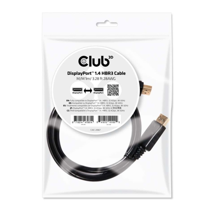 CLUB3D DisplayPort 1.4 HBR3 Cable 1m/3.28ft Male/Male 8K60Hz ryhmässä TIETOKOONET & TARVIKKEET / Kaapelit & Sovittimet / DisplayPort / Kaapelit @ TP E-commerce Nordic AB (A14567)