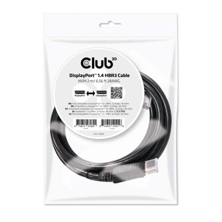 CLUB3D DisplayPort 1.4 HBR3 Cable 2m/6.56ft M/M 8K60Hz ryhmässä TIETOKOONET & TARVIKKEET / Kaapelit & Sovittimet / DisplayPort / Kaapelit @ TP E-commerce Nordic AB (A14568)
