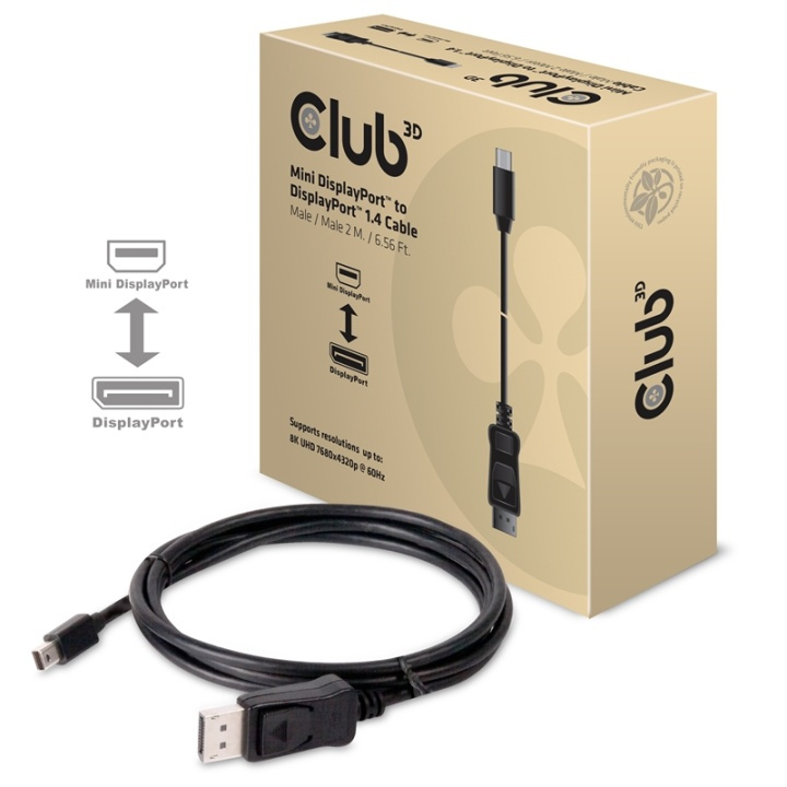 CLUB3D Mini DisplayPort to DisplayPort 1.4 HBR3 8K60Hz Cable, 2 Meter / 6.56 Fee ryhmässä TIETOKOONET & TARVIKKEET / Kaapelit & Sovittimet / DisplayPort / Kaapelit @ TP E-commerce Nordic AB (A14575)