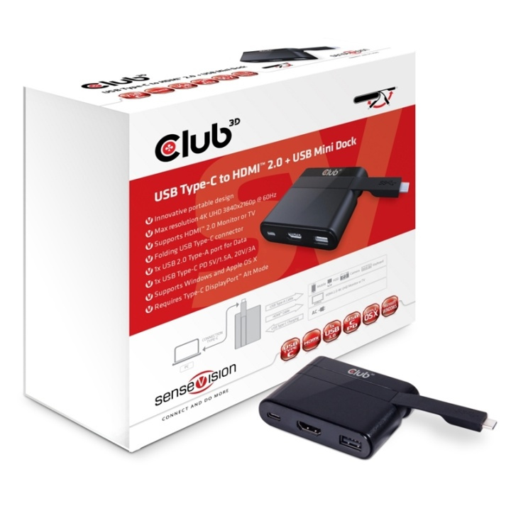 CLUB3D USB Type-C to HDMIT 2.0 + USB 2.0 + USB Type-C Charging Mini Dock ryhmässä KODINELEKTRONIIKKA / Kaapelit & Sovittimet / HDMI / Sovittimet @ TP E-commerce Nordic AB (A14580)