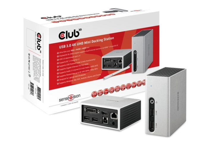 CLUB3D SenseVision USB 3.0 4K UHD Mini Docking Station ryhmässä TIETOKOONET & TARVIKKEET / Kannettavat tietokoneet & tarvikkeet / Telakka @ TP E-commerce Nordic AB (A14582)