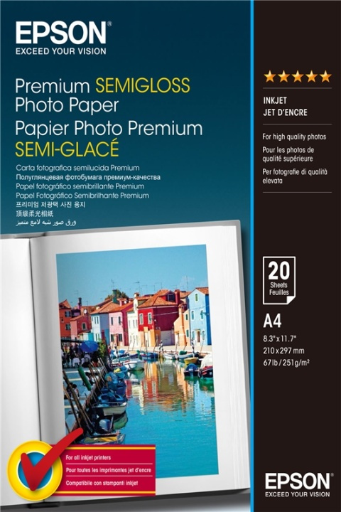 Epson Premium Semi-Gloss Photo Paper - A4 - 20 ark ryhmässä KODINELEKTRONIIKKA / Valokuvat & Videot / Valokuvauslaitteet / Muut @ TP E-commerce Nordic AB (A14741)