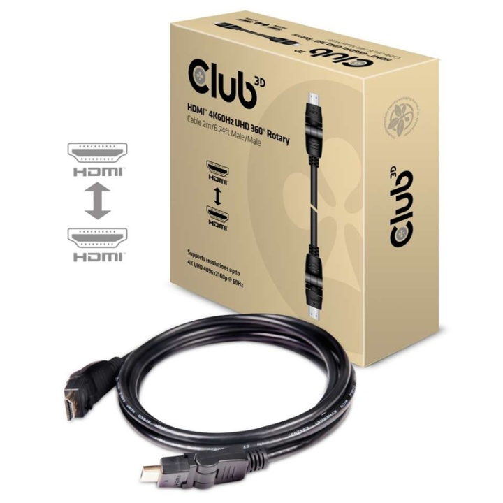 CLUB3D HDMI 2.0 4K60Hz UHD 360 Degree Rotary cable 2m/6.74ft ryhmässä KODINELEKTRONIIKKA / Kaapelit & Sovittimet / HDMI / Kaapelit @ TP E-commerce Nordic AB (A14786)