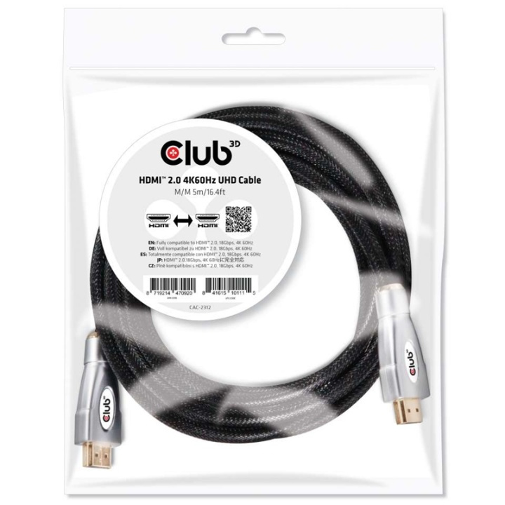 CLUB3D HDMI 2.0 4K60Hz UHD Cable 5m/16.4ft ryhmässä KODINELEKTRONIIKKA / Kaapelit & Sovittimet / HDMI / Kaapelit @ TP E-commerce Nordic AB (A14789)