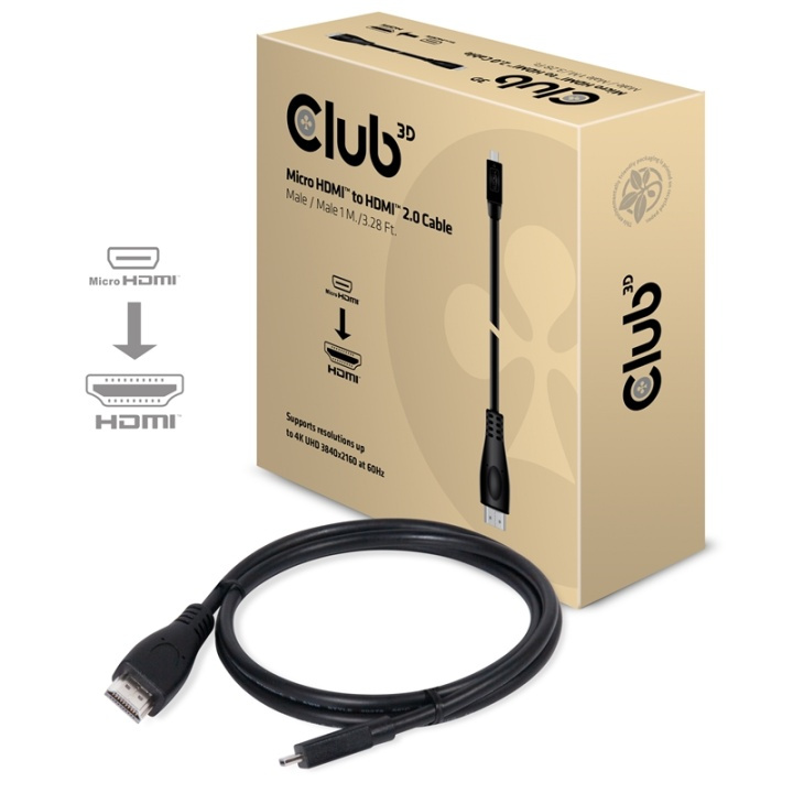 CLUB3D Micro HDMIT to HDMIT 2.0 4K60Hz Cable 1M / 3.28Ft ryhmässä KODINELEKTRONIIKKA / Kaapelit & Sovittimet / HDMI / Kaapelit @ TP E-commerce Nordic AB (A14796)