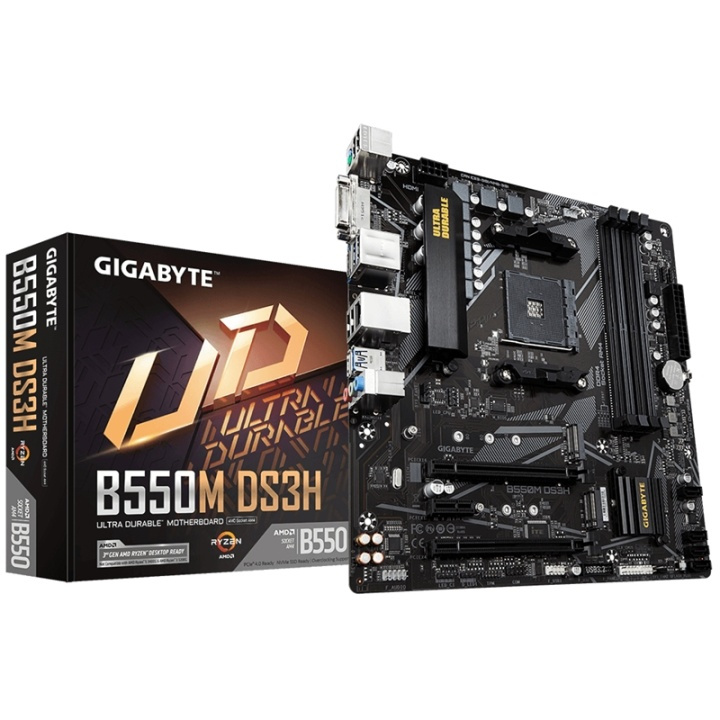 Gigabyte B550M DS3H AMD B550 Uttag AM4 micro ATX ryhmässä TIETOKOONET & TARVIKKEET / Tietokoneen komponentit / Emolevyt @ TP E-commerce Nordic AB (A15159)