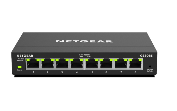 Netgear GS308E hanterad Gigabit Ethernet (10/100/1000) Svart ryhmässä TIETOKOONET & TARVIKKEET / Verkko / Kytkimet / 10/100/1000Mbps @ TP E-commerce Nordic AB (A15277)