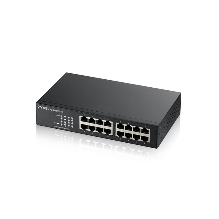 Zyxel GS1100-16 Ohanterad Gigabit Ethernet (10/100/1000) Svart ryhmässä TIETOKOONET & TARVIKKEET / Verkko / Kytkimet / 10/100/1000Mbps @ TP E-commerce Nordic AB (A15294)