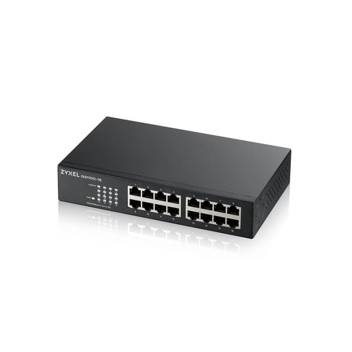 Zyxel GS1100-16 Ohanterad Gigabit Ethernet (10/100/1000) Svart ryhmässä TIETOKOONET & TARVIKKEET / Verkko / Kytkimet @ TP E-commerce Nordic AB (A15294)