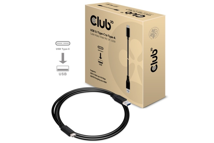 CLUB3D USB Type-C to Type-A Cable Male/Male 1Meter 60Watt ryhmässä TIETOKOONET & TARVIKKEET / Kaapelit & Sovittimet / USB / USB-C @ TP E-commerce Nordic AB (A15946)