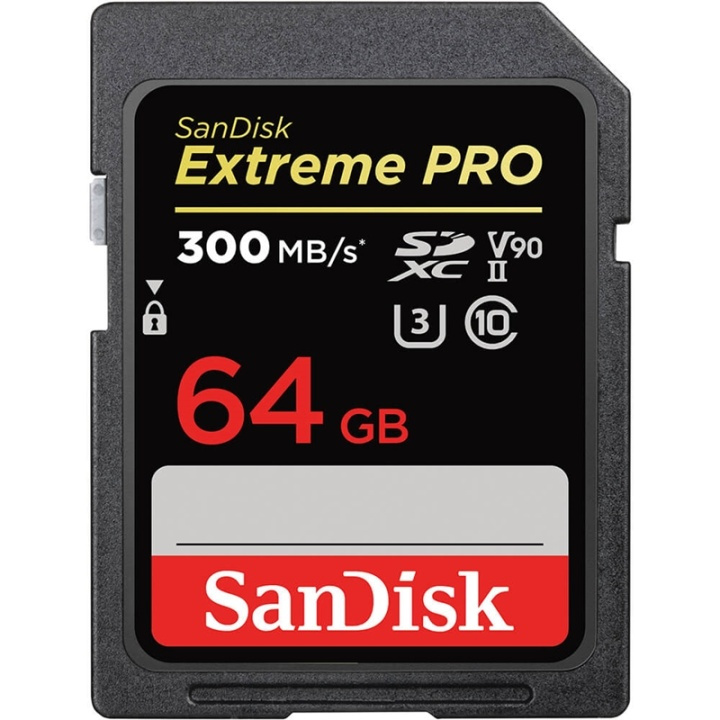 SanDisk SDXC Extreme Pro 64GB 300MB/s UHS-II V90 ryhmässä KODINELEKTRONIIKKA / Tallennusvälineet / Muistikortit / SD/SDHC/SDXC @ TP E-commerce Nordic AB (A16441)