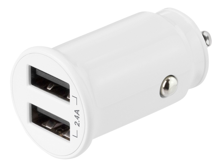 DELTACO kompakti USB-autolaturi, 12V/24V, 2x USB-A, 2,4A, 12W, valk. ryhmässä ÄLYPUHELIMET JA TABLETIT / Laturit & Kaapelit / Autolaturi / Autolaturi USB @ TP E-commerce Nordic AB (A16660)