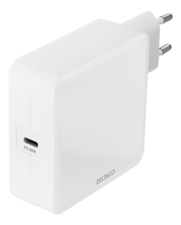 DELTACO USB-C PD -seinälaturi, 65W, valkoinen ryhmässä ÄLYPUHELIMET JA TABLETIT / Laturit & Kaapelit / Seinälaturi / Seinälaturi USB @ TP E-commerce Nordic AB (A16671)