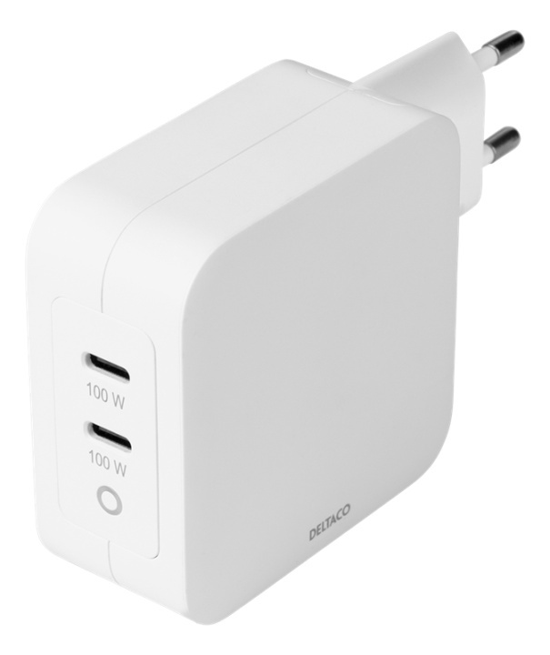 DELTACO kahden portin USB-C-seinälaturi, PD, GaN, yhteensä 100W, valk. ryhmässä ÄLYPUHELIMET JA TABLETIT / Laturit & Kaapelit / Seinälaturi / Seinälaturi USB @ TP E-commerce Nordic AB (A16674)