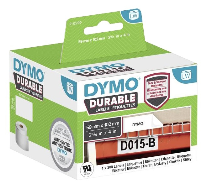 DYMO LabelWriter Durable 59mm x 102mm shipping label (white) 1 roll x ryhmässä TIETOKOONET & TARVIKKEET / Tulostimet & Tarvikkeet / Tulostimet / Tarratulostimet & Tarvikkeet / Etiketit @ TP E-commerce Nordic AB (A16750)