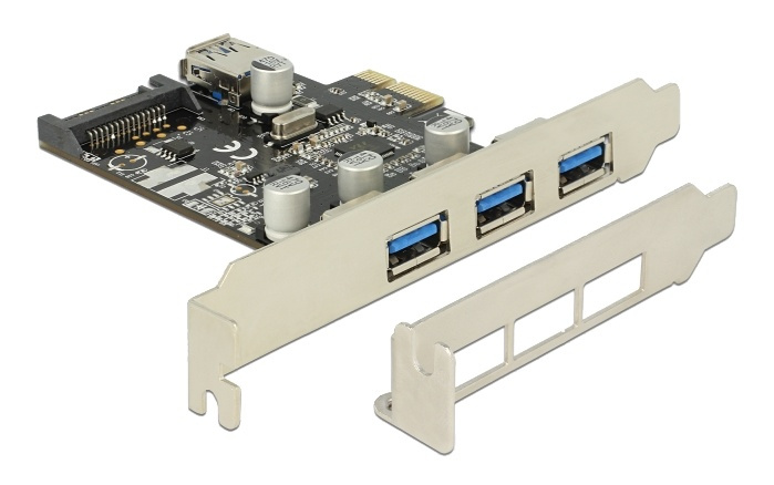 Delock PCI Express Karte > 3 x extern + 1 x intern USB 3.0 Typ-A Buchs ryhmässä TIETOKOONET & TARVIKKEET / Tietokoneen komponentit / USB-kortti @ TP E-commerce Nordic AB (A16817)