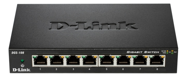 D-Link DGS-108 8-porttinen kytkin, Gigabit, ei-hallittava, musta ryhmässä TIETOKOONET & TARVIKKEET / Verkko / Kytkimet / 10/100/1000Mbps @ TP E-commerce Nordic AB (A17081)