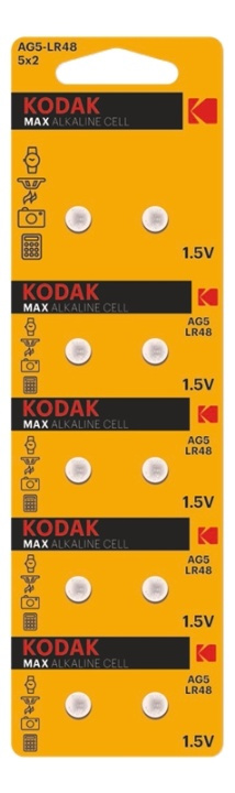 Kodak Kodak MAX AG5/LR48 alkaline battery (10 pack perforated) ryhmässä KODINELEKTRONIIKKA / Paristot & Laturit / Akut / Nappiparistot @ TP E-commerce Nordic AB (A17150)