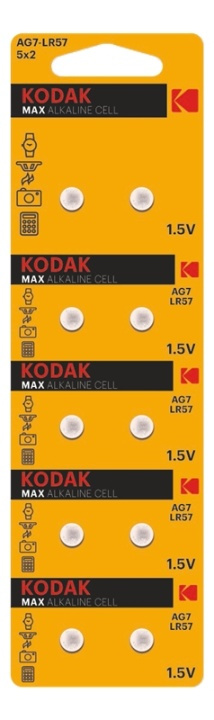 Kodak MAX AG7/LR57 alkaline battery (10 pack perforated) ryhmässä KODINELEKTRONIIKKA / Paristot & Laturit / Akut / Nappiparistot @ TP E-commerce Nordic AB (A17152)