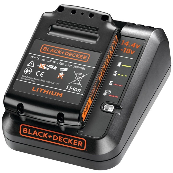 Black & Decker 1A Laddare + 1.5Ah Batteri ryhmässä KOTI, TALOUS JA PUUTARHA / Työkalut & Tee itse / Muut sähkötyökalut @ TP E-commerce Nordic AB (A17538)