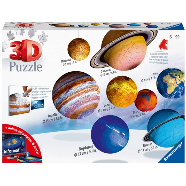 Ravensburger 3D Puzzle Solar System 27/54/7 ryhmässä LELUT, TUOTTEET LAPSILLE JA VAUVOILLE / Leikkikalut, Askartelu &Pelit / Palapelit @ TP E-commerce Nordic AB (A17990)