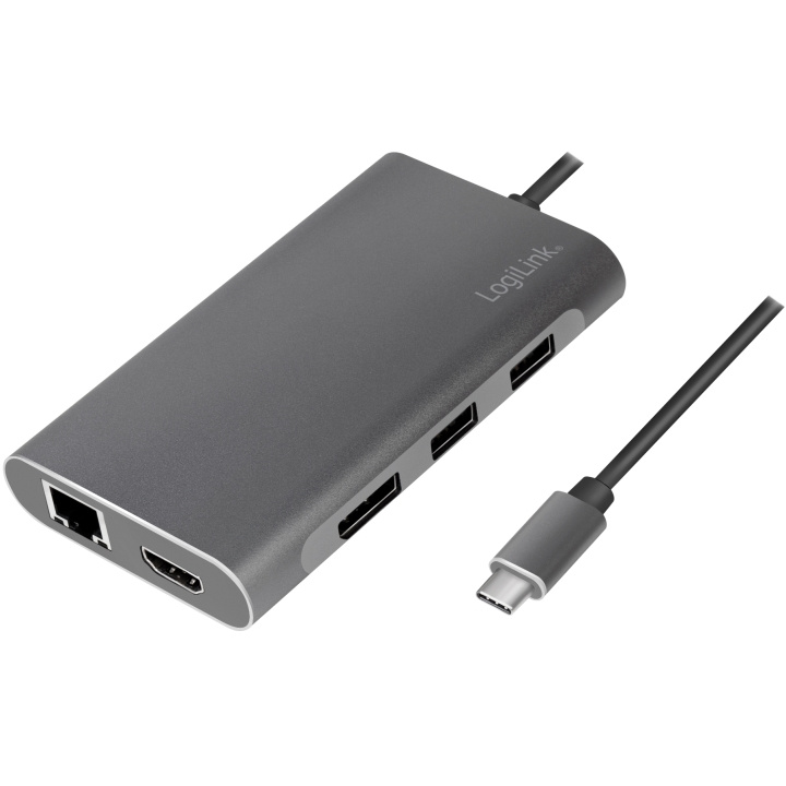 LogiLink USB-C-docka 8-i-1 HDMI/DP/RJ45 ryhmässä TIETOKOONET & TARVIKKEET / Verkko / Verkkokortti / USB @ TP E-commerce Nordic AB (A19069)