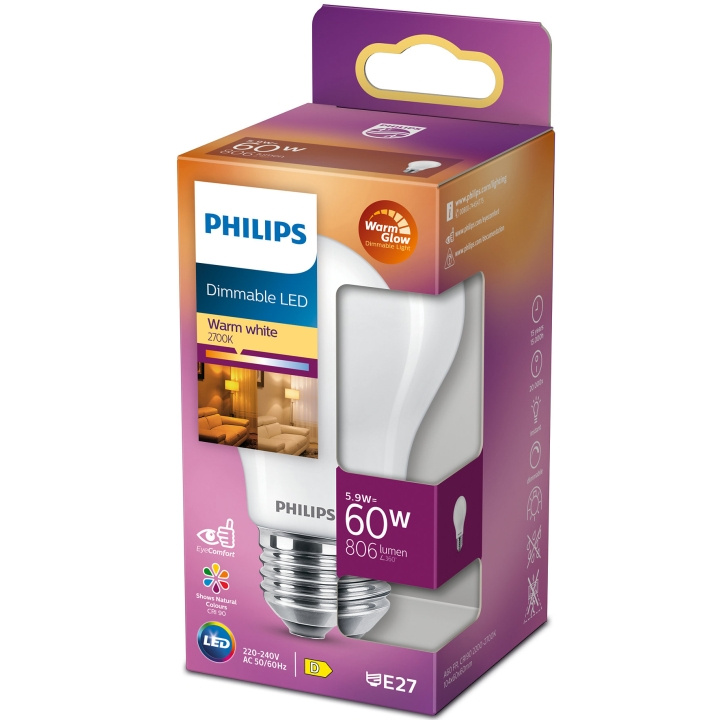 Philips LED E27 Normal 60W Frost Dimba ryhmässä KODINELEKTRONIIKKA / Valaistus / LED-lamput @ TP E-commerce Nordic AB (A19303)