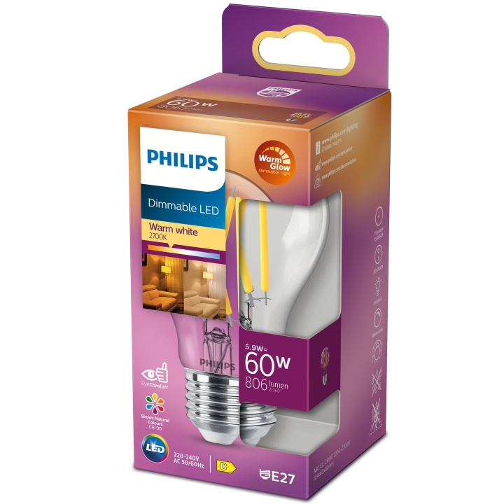 Philips LED E27 Normal 60W Klar Dimbar ryhmässä KODINELEKTRONIIKKA / Valaistus / LED-lamput @ TP E-commerce Nordic AB (A19305)