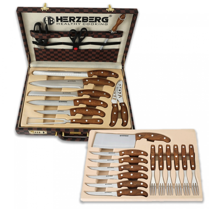 Herzberg HG-K25LB 25-osainen veitsi- ja ruokailuvälinesarja kotelon kanssa ryhmässä KOTI, TALOUS JA PUUTARHA / Keittiövälineet / Muut keittivälineet @ TP E-commerce Nordic AB (A20220)