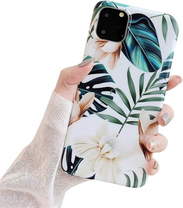 Kotelo iPhone 11 Pro Max -puhelimelle kasveilla ja pidikkeellä, valkoinen/vihreä ryhmässä ÄLYPUHELIMET JA TABLETIT / Puhelimen suojakotelo / Apple / iPhone 11 Pro Max @ TP E-commerce Nordic AB (A20645)