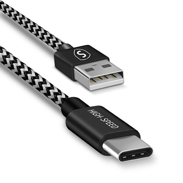 SiGN Skin USB-C-kabel 2.1A 0,25 m - Svart/Vit ryhmässä ÄLYPUHELIMET JA TABLETIT / Laturit & Kaapelit / Kaapelit / Tyyppi C -kaapelit @ TP E-commerce Nordic AB (A21242)