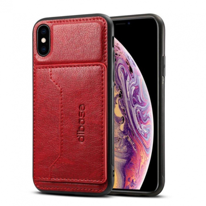 Trendigt iPhone XS/X konstläderskal med kortficka, Röd ryhmässä ÄLYPUHELIMET JA TABLETIT / Puhelimen suojakotelo / Apple / iPhone XS Max / Kuoret @ TP E-commerce Nordic AB (A21255)