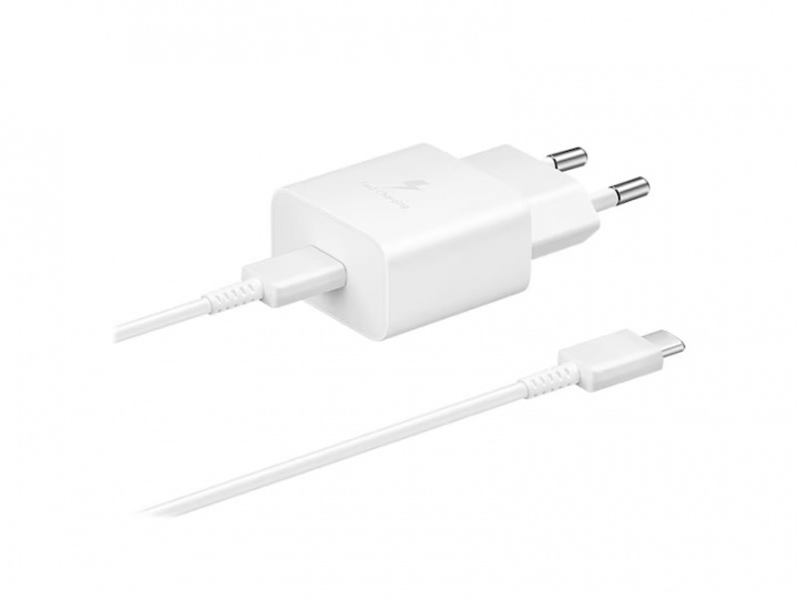 Samsung EP-T1510X USB-C 15W Väggladdare + 3A USB-C Kabel, Vit ryhmässä ÄLYPUHELIMET JA TABLETIT / Laturit & Kaapelit / Seinälaturi / Seinälaturi Type C @ TP E-commerce Nordic AB (A22075)