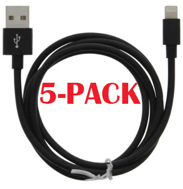 5-PACK kaapeli USB-A - Lightning 2.4A, 1m, musta ryhmässä ÄLYPUHELIMET JA TABLETIT / Laturit & Kaapelit / Kaapelit / Lightning kaapelit @ TP E-commerce Nordic AB (A22407PKT5)