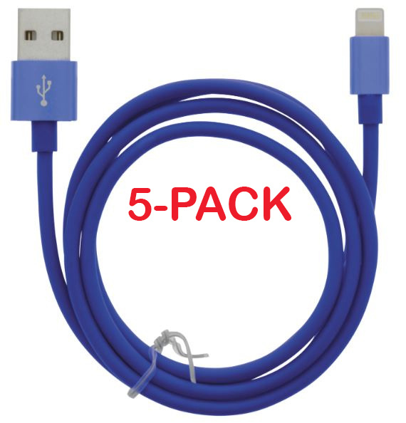 5-pack kaapeli USB-A - Lightning 2.4A, 1m, sininen ryhmässä ÄLYPUHELIMET JA TABLETIT / Laturit & Kaapelit / Kaapelit / Lightning kaapelit @ TP E-commerce Nordic AB (A22413PKT5)