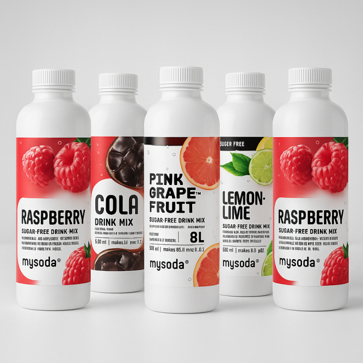 5 pcs Mysoda Cola, Grape, Raspberry, Lemon 500 ml - Ger 36L dryck ryhmässä KOTI, TALOUS JA PUUTARHA / Kodinkoneet / Vesi ja mehu / Hiilihapotuslaitteet / Mausteet @ TP E-commerce Nordic AB (A22715PKT2)