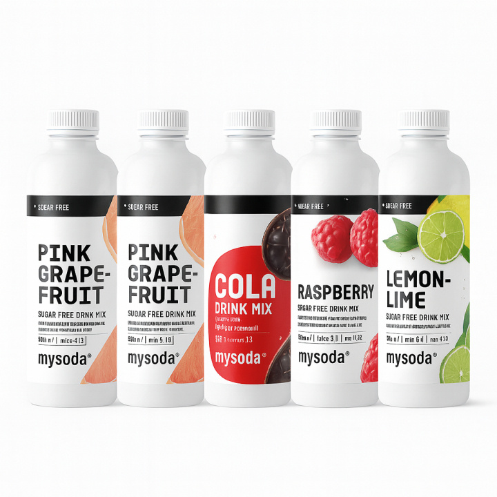 5 pcs Mysoda Cola, Grape, Raspberry, Lemon 500 ml - Ger 36L dryck ryhmässä KOTI, TALOUS JA PUUTARHA / Kodinkoneet / Vesi ja mehu / Hiilihapotuslaitteet / Mausteet @ TP E-commerce Nordic AB (A22715PKT3)