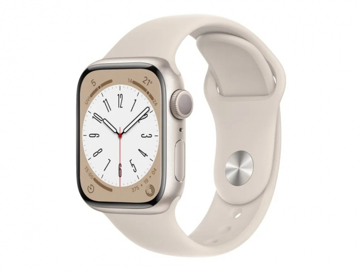 Apple Watch Series 8 41mm Starlight/Aluminium Starlight Sportband GPS + Cellular -laitteen kanssa ryhmässä ÄLYPUHELIMET JA TABLETIT / Urheilu, koti ja vapaa-aika / Apple Watch & tarvikkeet / Apple Watch @ TP E-commerce Nordic AB (A22765)
