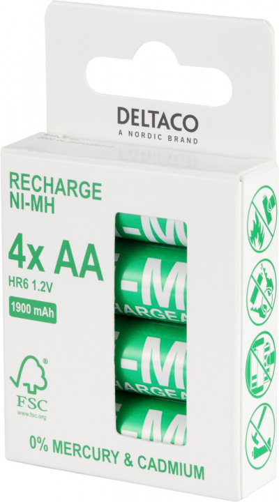 DELTACO Ultimate Ni-Mh ladattava, LR6/AA-koko, 1900mAh, 4-pack (SG) ryhmässä KODINELEKTRONIIKKA / Paristot & Laturit / Ladattavat paristot / AA @ TP E-commerce Nordic AB (A22869)
