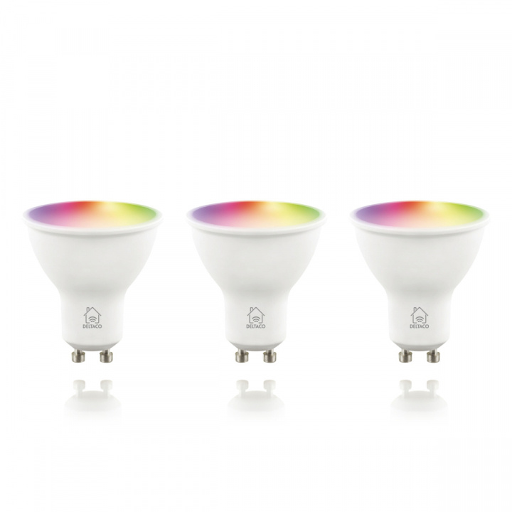 DELTACO SMART HOME LED-lampa, 3-pack, GU10, WiFI 2,4GHz, 5W, 470lm, dimbar, 220-240V, RGB ryhmässä KODINELEKTRONIIKKA / Valaistus / LED-lamput @ TP E-commerce Nordic AB (A22982)