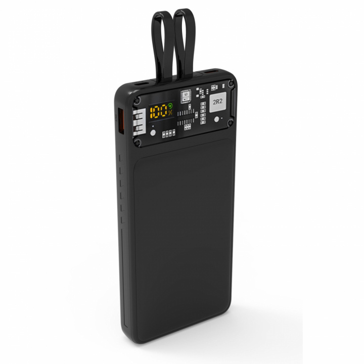QUALO QTPB10-LD-23-01 Transparent power bank 10000 mAh PD with LED 23W black ryhmässä ÄLYPUHELIMET JA TABLETIT / Laturit & Kaapelit / Powerbanks @ TP E-commerce Nordic AB (A22992)