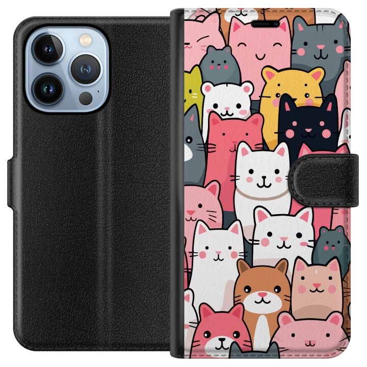 Lompakkokotelo Apple iPhone 13 Pro-laitteelle, jossa on Kissan kuviointi kuvio ryhmässä ÄLYPUHELIMET JA TABLETIT / Puhelimen suojakotelo / Apple / iPhone 13 Pro @ TP E-commerce Nordic AB (A50494)