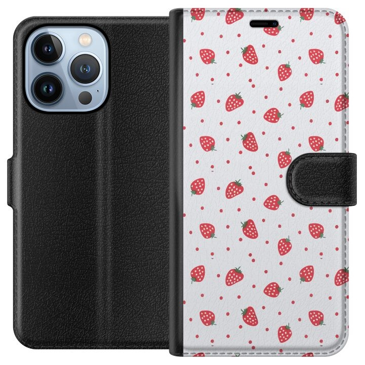 Lompakkokotelo Apple iPhone 13 Pro-laitteelle, jossa on Mansikat kuvio ryhmässä ÄLYPUHELIMET JA TABLETIT / Puhelimen suojakotelo / Apple / iPhone 13 Pro / Kotelo @ TP E-commerce Nordic AB (A50503)