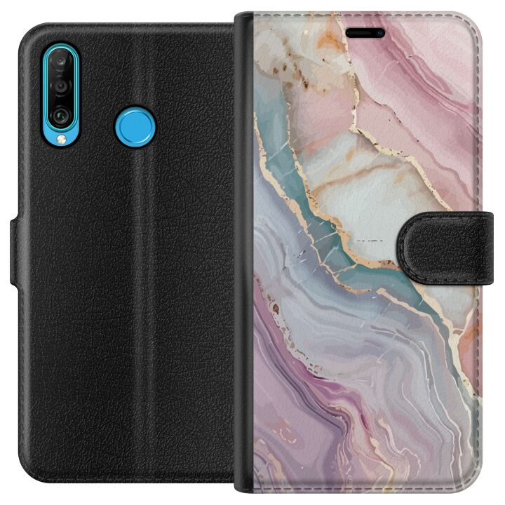 Lompakkokotelo Huawei P30 lite-laitteelle, jossa on Marmori kuvio ryhmässä ÄLYPUHELIMET JA TABLETIT / Puhelimen suojakotelo / Huawei/Honori @ TP E-commerce Nordic AB (A53235)